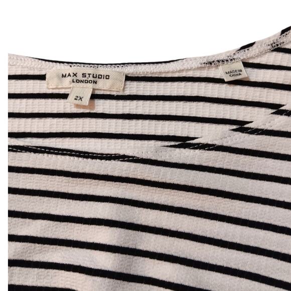 MAX STUDIO Top Blouse Plus 2X Classic Black White Stripes Short Sleeves Comfort‎ - Picture 5 of 10
